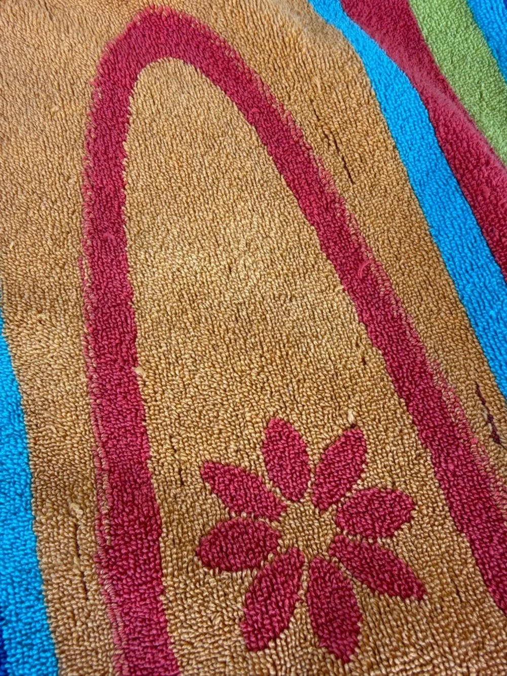 The Painted Beach Surfboard Stripe Beach Towel 100% Cotton Colorful 38x66 FLAWS